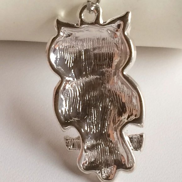 Owl Pendant Necklace Bird Multicolor Pop Aart Enamel Patchwork 19" Silver Plated - Picture 4 of 8